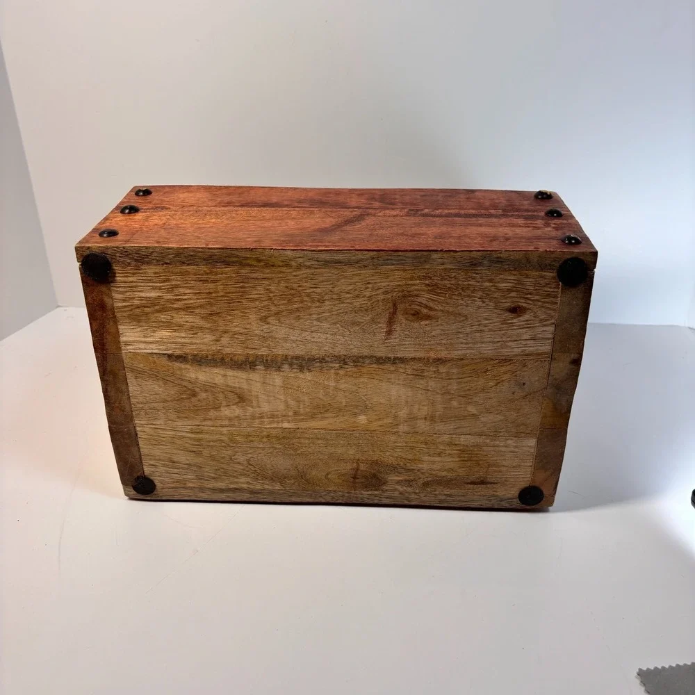 Rustic Pine Wooden Tote Box Antler Handle Primitive Farmhouse Tool Utensil Caddy